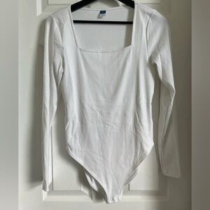 Old Navy: White, Rib-Knit, Long-Sleeve, Body Suit, Size L. Smoke free home.